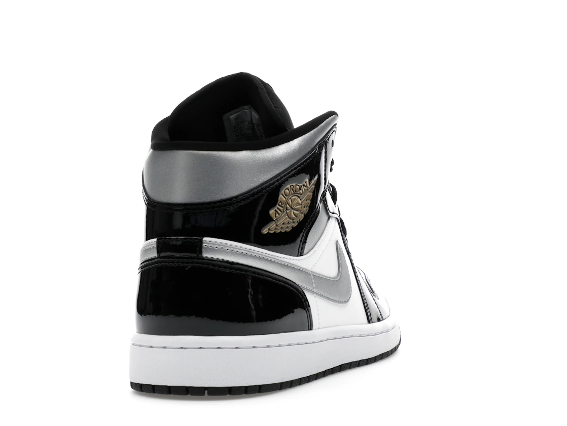Jordan 1 Mid SE Patent Black White Metallic Silver Metallic Gold