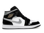 Jordan 1 Mid SE Patent Black White Metallic Silver Metallic Gold
