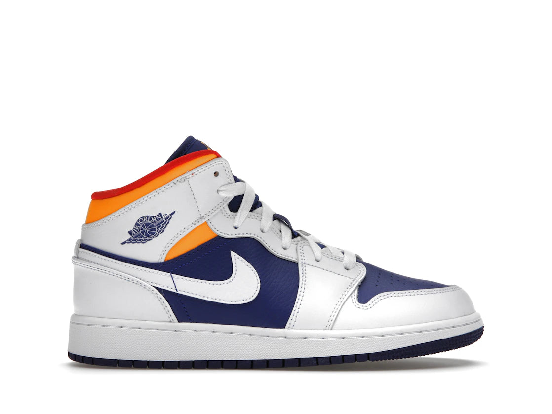 tenisky a boty Jordan 1 Mid White Laser Orange Deep Royal Blue (GS) 554725-131 ADONIO
