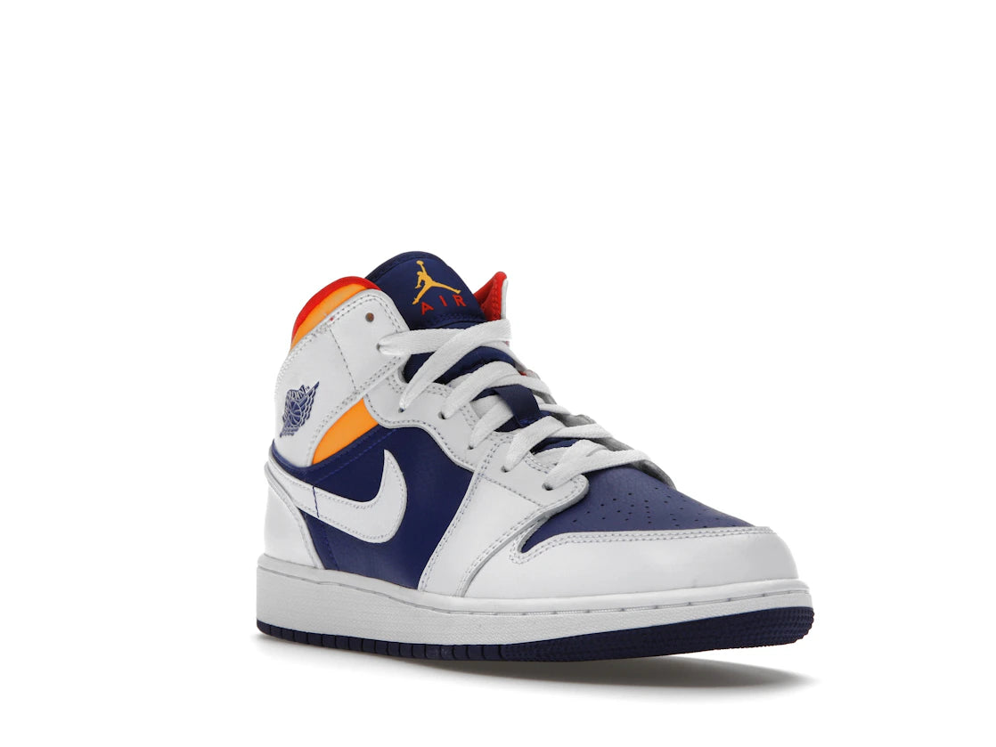 tenisky a boty Jordan 1 Mid White Laser Orange Deep Royal Blue (GS) 554725-131 ADONIO